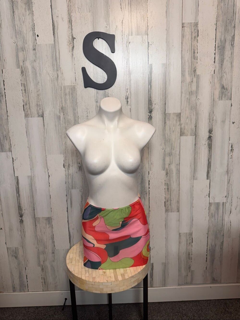 Retro Abstract Mesh Micro Mini Skirt Womens S Multicolor Marble Swim Cover Up